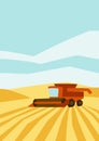 Combine harvester on wheat field. Agricultural illustration farm rural landscape. Royalty Free Stock Photo