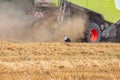 Combine harvester wheat field with hanting stork Royalty Free Stock Photo