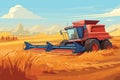 Combine harvester working in wheat field. Wheat harvesting process with modern combine, vector Royalty Free Stock Photo