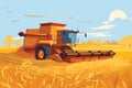 Combine harvester working in wheat field. Wheat harvesting process with modern combine, vector Royalty Free Stock Photo