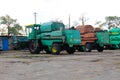 Combine harvesters on parking Royalty Free Stock Photo