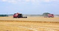 Combine harvesters working in the field