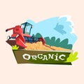 Combine Harvesting Wheat Crop In Field Organic Farming Logo