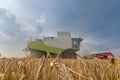 Combine harvesting a wheat field. Combine working the field Royalty Free Stock Photo