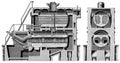 Combined flame tube and heating tube boiler, sectional view.