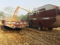 Combined harvester machine in the fields. Rural areas of Pakistan