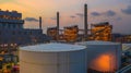 Combined heat power plant at sunset, Aerial view large combined cycle power plant