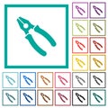 Combined pliers flat color icons with quadrant frames