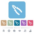 Combined pliers flat icons on color rounded square backgrounds