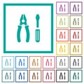 Combined pliers and screwdriver flat color icons with quadrant frames