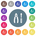 Combined pliers and screwdriver flat white icons on round color backgrounds