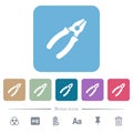 Combined pliers flat icons on color rounded square backgrounds