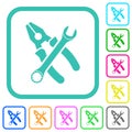 Combined pliers and wrench in crossed position vivid colored flat icons