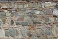 Combined wall of an ancient castle, part of a medieval castle wall made of stone Royalty Free Stock Photo