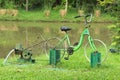An interesting, inventive use of a bicycle frame, and human energy, as a water pump power source.