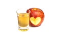Heart Shape love Apple with a Glass of apple juice on white background