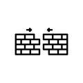 Black line icon for Combining, wall and attached