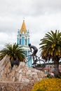 COMBITA, COLOMBIA - AUGUST 2023. Life-size monument in honor of the famous cyclist Nairo Quintana in the main square of the