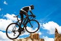 COMBITA, COLOMBIA - AUGUST 2023. Life-size monument in honor of the famous cyclist Nairo Quintana in the main square of the