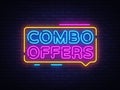 Combo Offers neon text vector design template. Big discount light banner design element colorful modern design trend