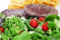 Combo platter with salad, burger and french fries