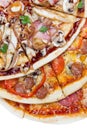 Combo with three different slices of pizzas Royalty Free Stock Photo