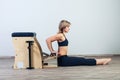 Combo wunda pilates chair woman fitness yoga gym Royalty Free Stock Photo