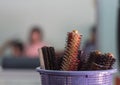 Combs in basket at salon with blur background. Royalty Free Stock Photo