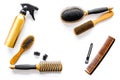 Combs and hairdresser tools in beauty salon on white background top view copyspace Royalty Free Stock Photo