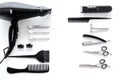 Combs and hairdresser tools in beauty salon on white background top view copyspace Royalty Free Stock Photo