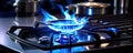 Modern kitchen stove cook with blue flames burning. generative ai Royalty Free Stock Photo