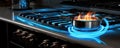 Modern kitchen stove cook with blue flames burning. generative ai Royalty Free Stock Photo