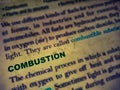 combustion science related terminology displayed on paper page abstract background