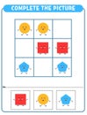 Complete the picture of geometric shapes. Educational game Worksheet for kids Sudoku