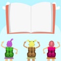 Illustration of Blank Big Book and Three Student for Come Back School Royalty Free Stock Photo