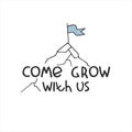 Come grow with us. Recruitment banner, logo. Hiring, teamwork, personal growth, success concept