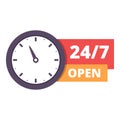 Come 24 hours open icon cartoon vector. Market place