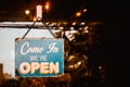 Come In We`re Open sign on door of cafe Royalty Free Stock Photo