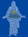Collage of Words - Come unto Christ on Blue Background
