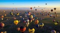 The breathtaking beauty of a massive and colorful hot air balloon festival with balloons of all shapes created with Generative AI