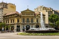 Comedia Theater and cinema with a fountain in front of it in Barcelona, Catalonia, Spain. Royalty Free Stock Photo