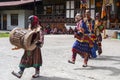The comedians tickle citizens during feast day, Bumthang , Bhutan. Royalty Free Stock Photo