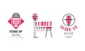 Comedy Club Logo Design Set, Stand up Show Retro Badges Vector Illustration