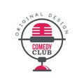 Comedy club logo original design with retro microphone vector Illustration on a white background