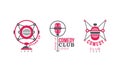 Comedy Club Logo Templates Design Set, Stand up Red Retro Badges Vector Illustration Royalty Free Stock Photo