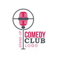 Comedy club stand up logo with retro microphone vector Illustration on a white background