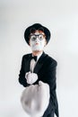 Comedy mime artist in glasses and makeup mask Royalty Free Stock Photo