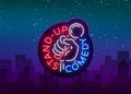 Comedy Show Stand Up invitation is a neon sign. Logo, Emblem Bright flyer, light poster, neon banner, brilliant night