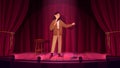 Comedy stand up show with talent female comedian, woman standing with microphone on stage