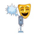 Comedy theater mask with retro microphone icon, colorful design Royalty Free Stock Photo